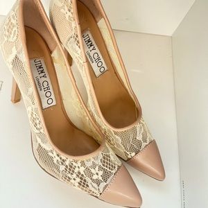 Real jimmy choo lace pumps Lightly used in its own box with drawstring shoe bag.